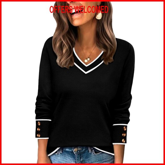 Sweaters - Lightweight V-Neck Sweater with Decorative Buttons, 53% Viscose Blend
